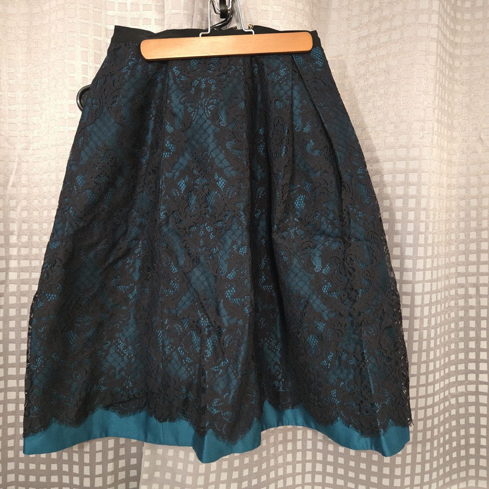 Draper James Black and Teal Lace A-Line Skirt
